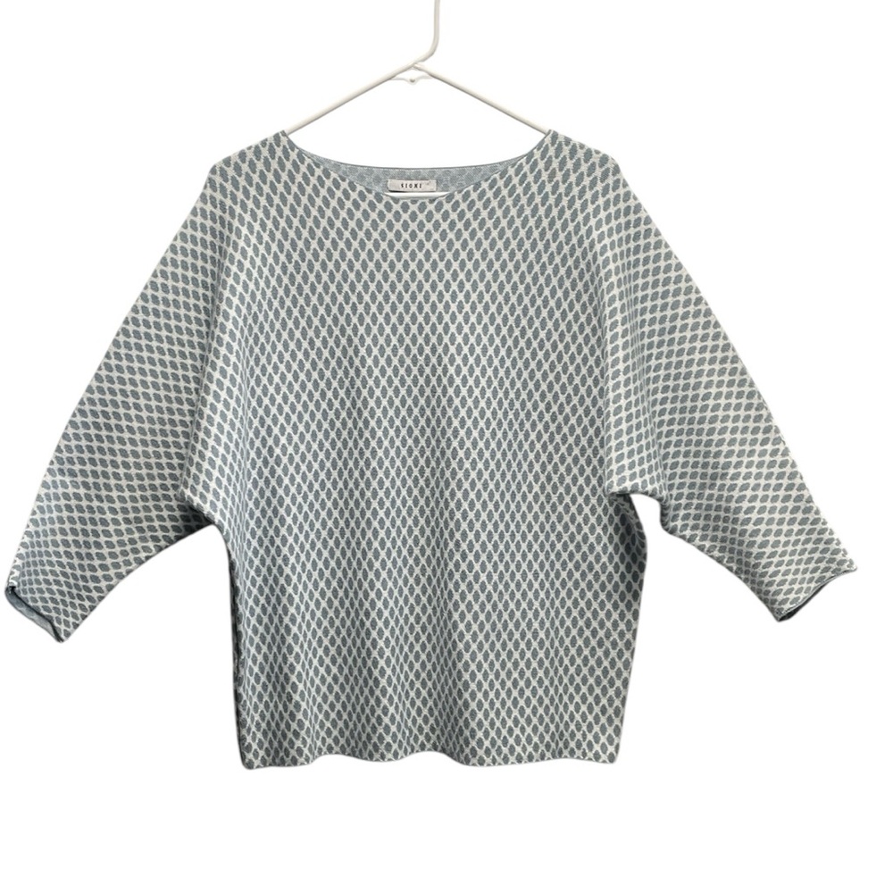 Sioni Blue/White Tight Knit Boatneck 3/4 dolman Sleeve Pullover Sweater L